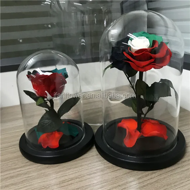 UAE flag wholesale preserved roses in glass fresh cut flowers blue roses for national day gift
