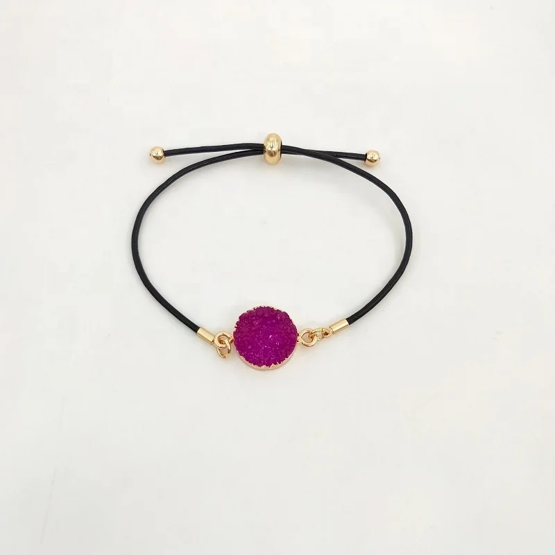 
black leather gold charm bracelet femme colourful resin adjustable size 