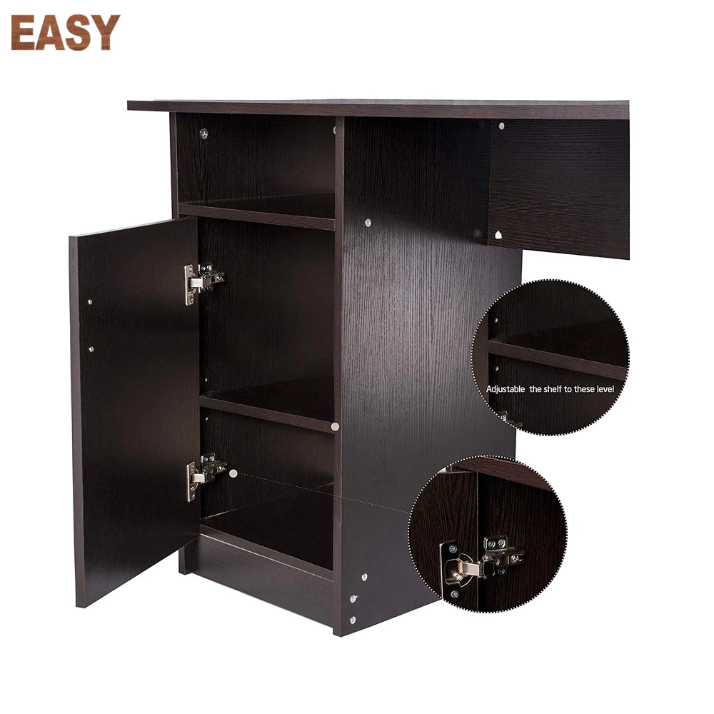 Home Office Desk with 3 Layers Shelves Storage Computer Desk Table with File Cabinet Simple Workstation