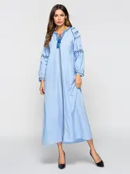Fashion V Neck Embroidery Other Dresses Abaya Muslim Dress For Women