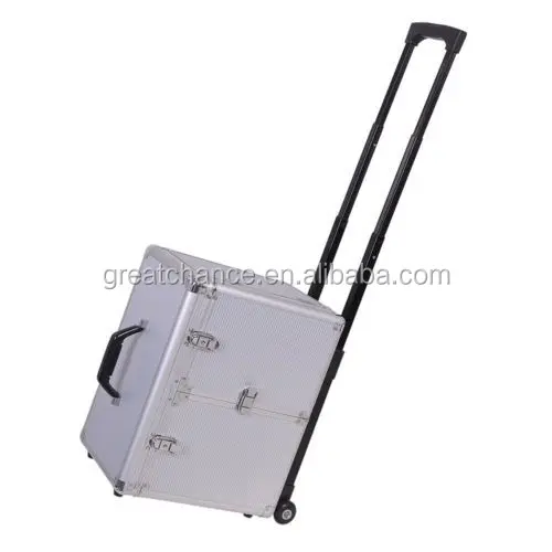 Rolling Makeup Hair Salon Stylist Train Case Clipper Trimmer Barber Tool Box Key