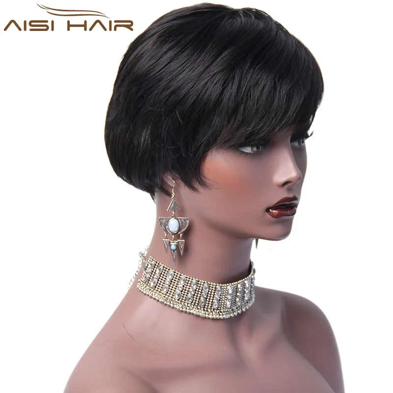 Aisi Hair Wholesale Short Straight Synthetic Black Pixie Cut Wig for Black Women