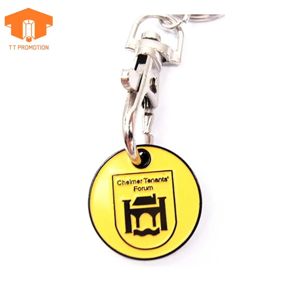 China Factory Supermarket Canadian Shopping Cart Token Keychain  Logo Trolley Coin Key Ring Custom