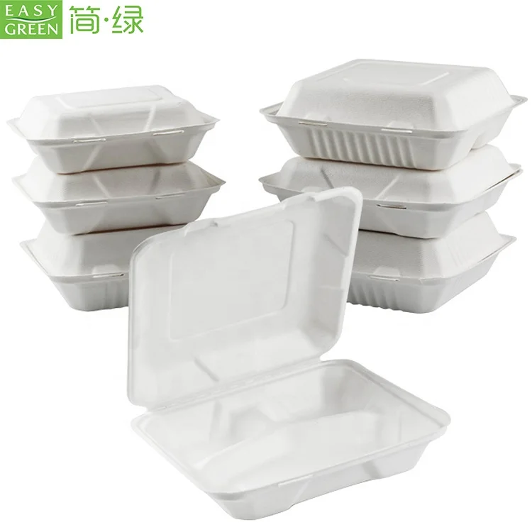 Disposable Microwaveable Biodegradable Take Out Food Containers with Clamshell