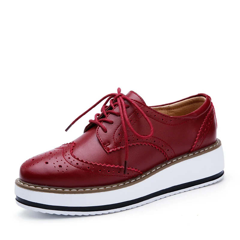 
High quality cow leather women lace up brogue shoes platform fashion lady shoe brogues 