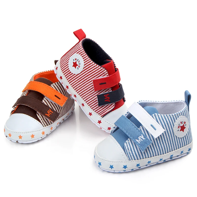 New arrival hook&loop strip design canvas baby boy shoes 2018
