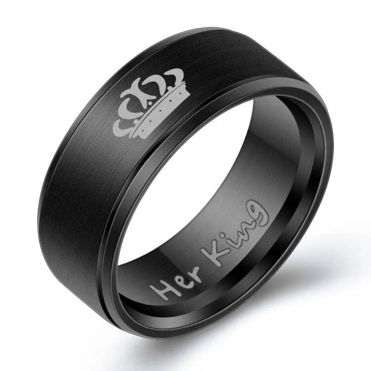 Custom jewelry valentines day gift couple crown king and queen black titaniumsteel ring