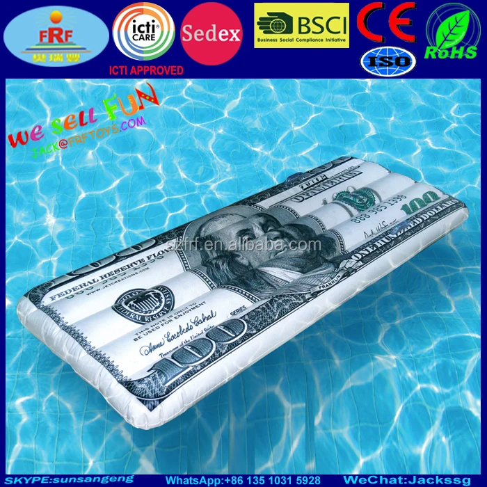 Summer Pool Swim Fun Inflatable Dollar 100 Bill Pool Float Lilo Beach Air Mattress