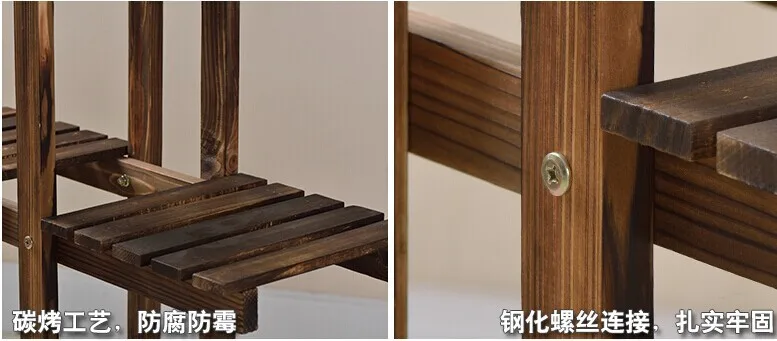 Customized Freestanding Ladder Design Dark Brown Flower Planter Box Display Stand Wooden Plant Rack