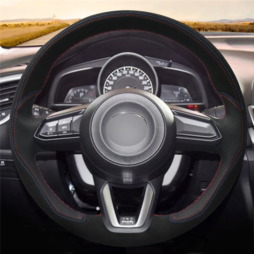 Accessories Stitching Leather Suede Steering Wheel Cover for Mazda 3 Axela 6 Atenza CX-5 CX5 CX9 2016 2017 2018 2019
