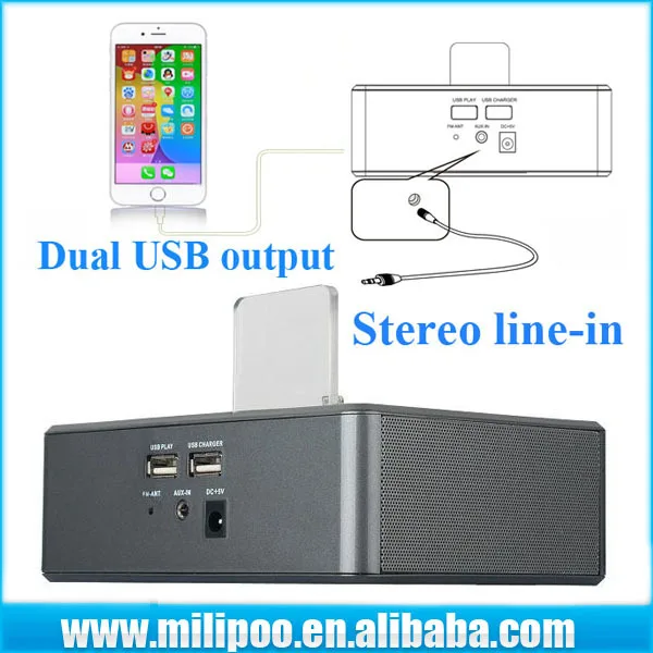 Premium Compact 8-pin/30-Pin/Micro Charging Speaker Dock with FM Radio, Alarm Clock, NFC Blue-tooth speaker