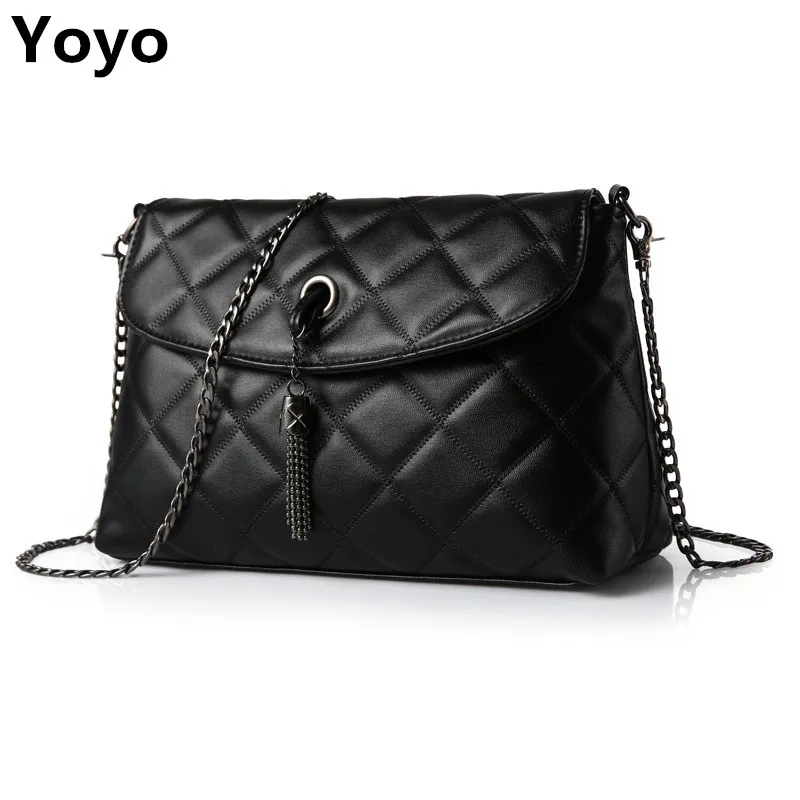 Yoyo Plaid Small Fringe Embroidery Clutches Women Crossbody Black Bag Quilted Flap Shoulder Bag Women Messenger