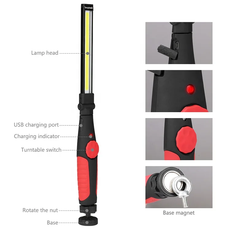 
Wholesale price portable foldable handheld rechargeable slim inspection light 5W COB work light with magnetic base 