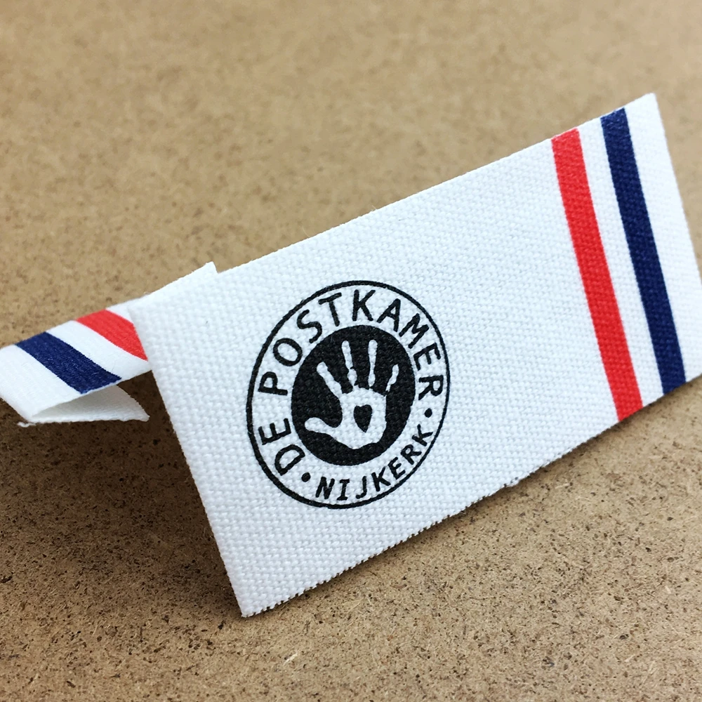 
printed soft 100% organic cotton labels clothing main label custom cotton label for garments and hats 