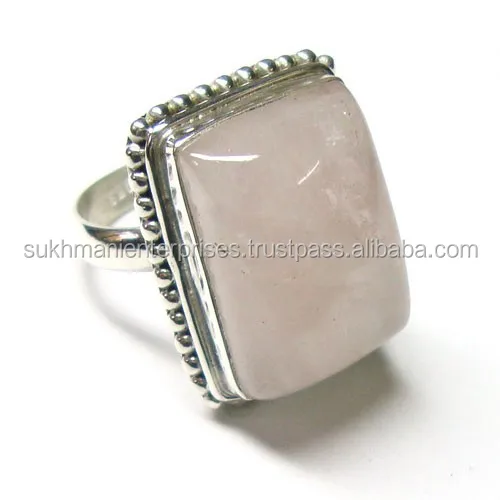 925 sterling silver ethnic design pink rose quartz gemstone rings for women wholesale Indian jewelry  eternity vermeil