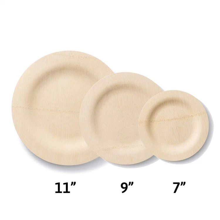 New Hot Sell Natural Disposable 7 inch Round Bamboo Dinner Plates