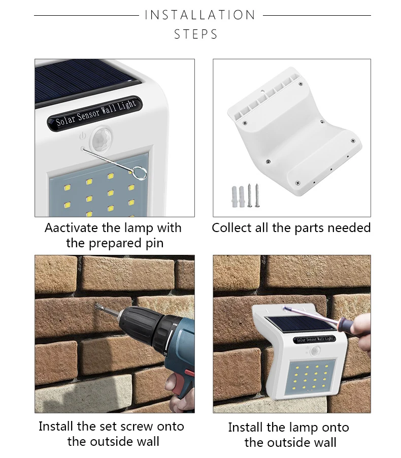 Водонепроницаемый уличный садовый светильник на солнечной батарее, IP65, 8 светодиодов, настенный светильник для забора с пассивным ИК датчиком движения, led_solar_light