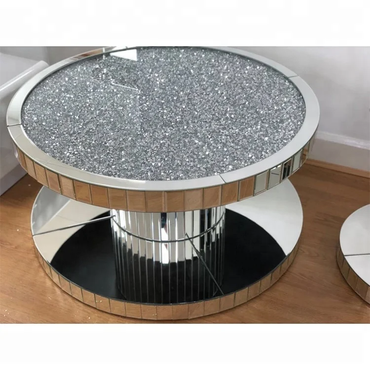 
Sparkle mirror furniture round floating crush diamond coffee table 