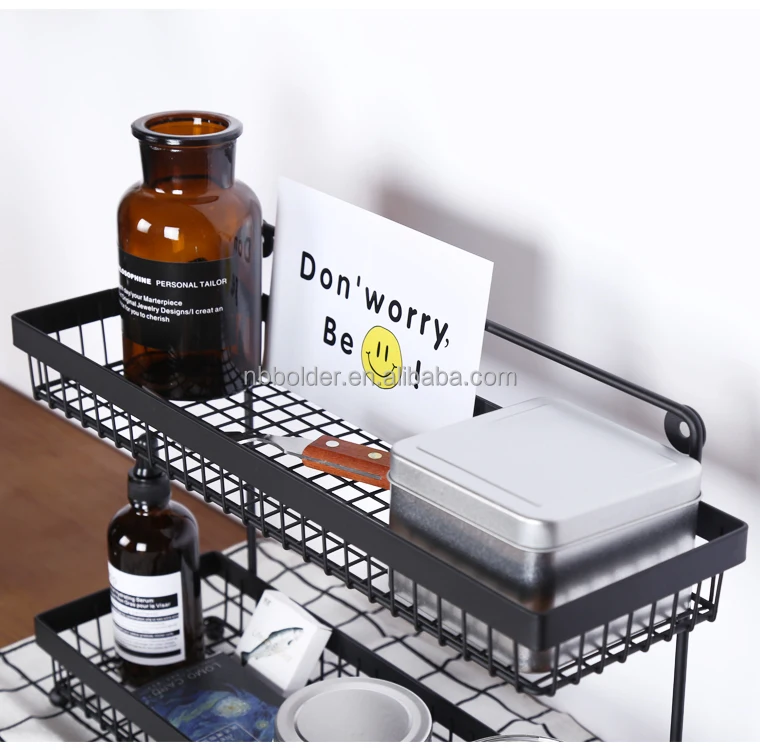 Multi-function 2 tiers black metal wire storage shelf rack for space saving