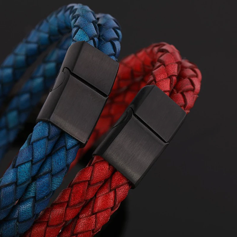 Amazon Hot Selling Unisex Top Grain Braided Leather Colorful Vintage Leather Bracelet From Factory