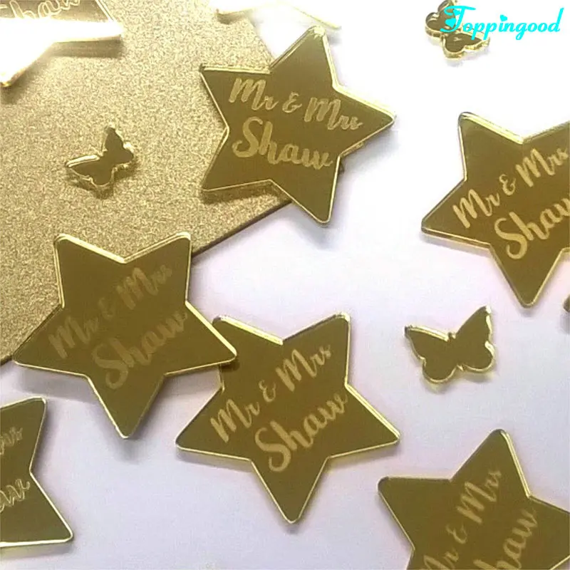 Laser Gold Acrylic Mirror Butterfly Shape Customised Wedding Tag