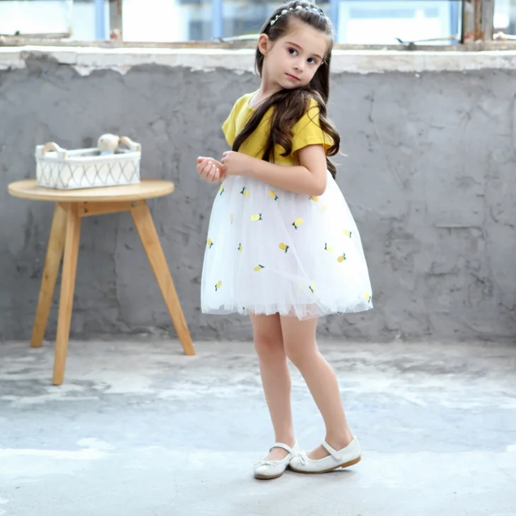 
YY20055G kids yellow with white puffy skirt kids girl summer clothes skirt 