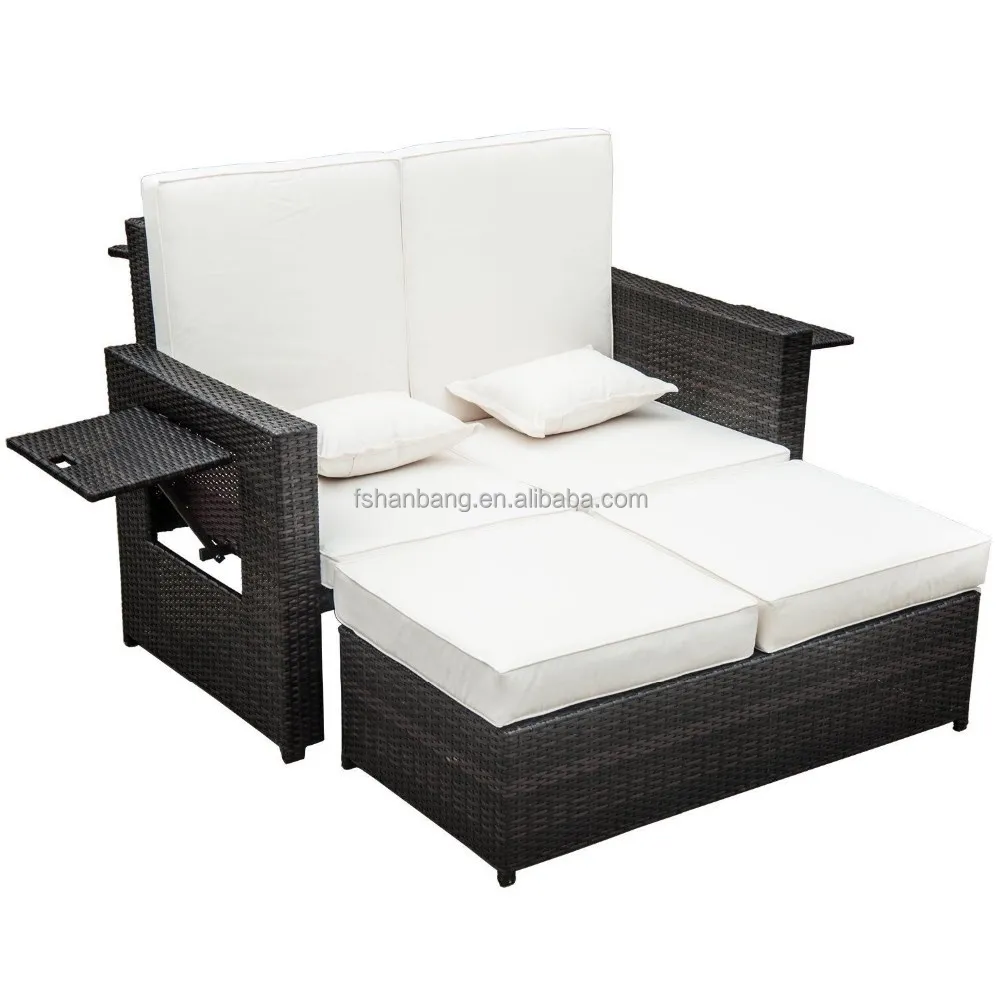 Modern Garden Rattan Furniture Outdoor 2 Seater Sofa Sun Lounger Bed