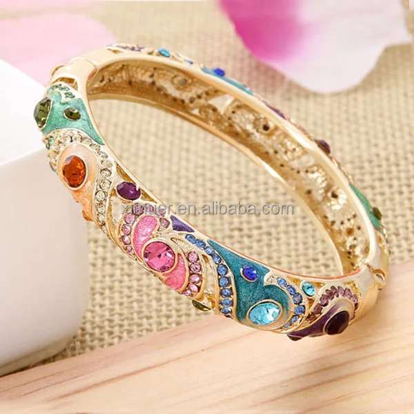 Womens cloisonne enamel 18k gold bracelet bangle