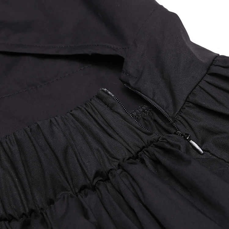 Black Backless Cross Strap Ruffles Hem Dresses Women Lady Sexy