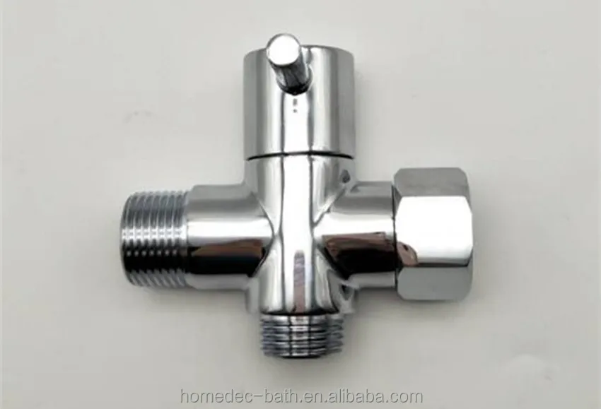 hexagonal Brass T-adapter with Shut-off Valve 3-way Tee Connector 7/8 inch diverter valve Chrome Finish for Bidets