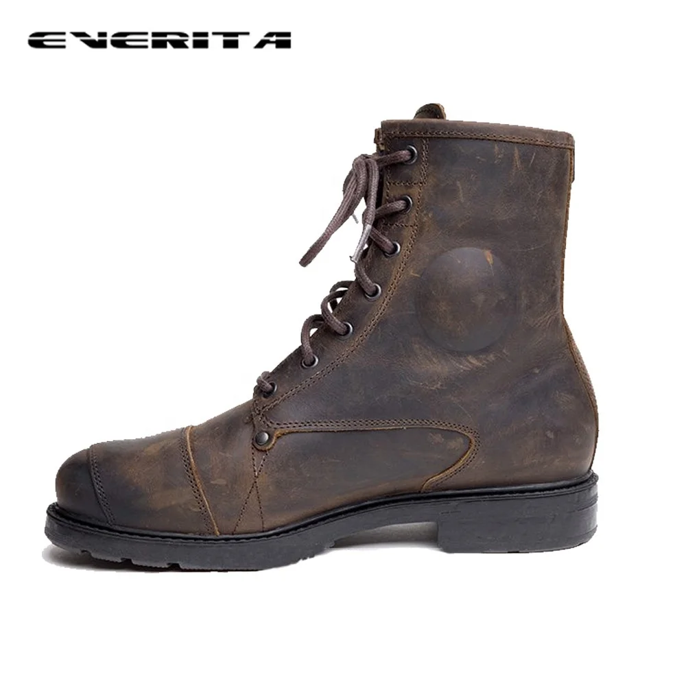 
PPE(EU) Standard Wear-resisting Lace-up Leather Motorcycle Shoes Waterproof Motorcycle Boots For Men 