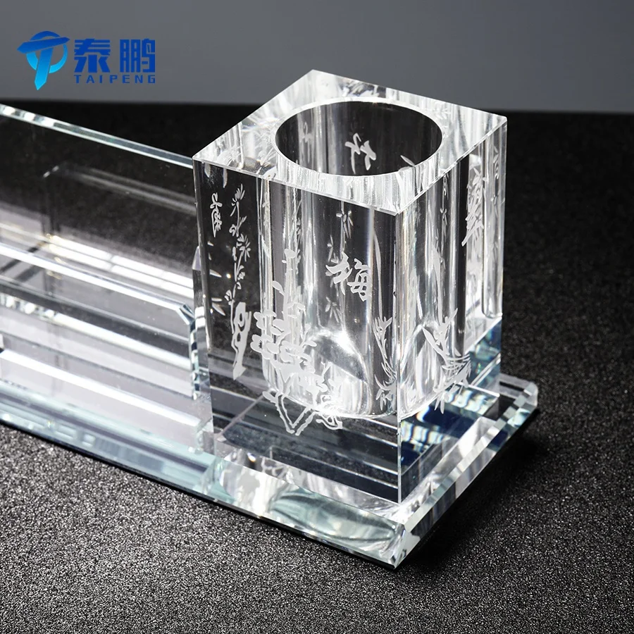 Gorgeous crystal desk set with gold plated glass eagle and engraving pen holder as business gift or decoration