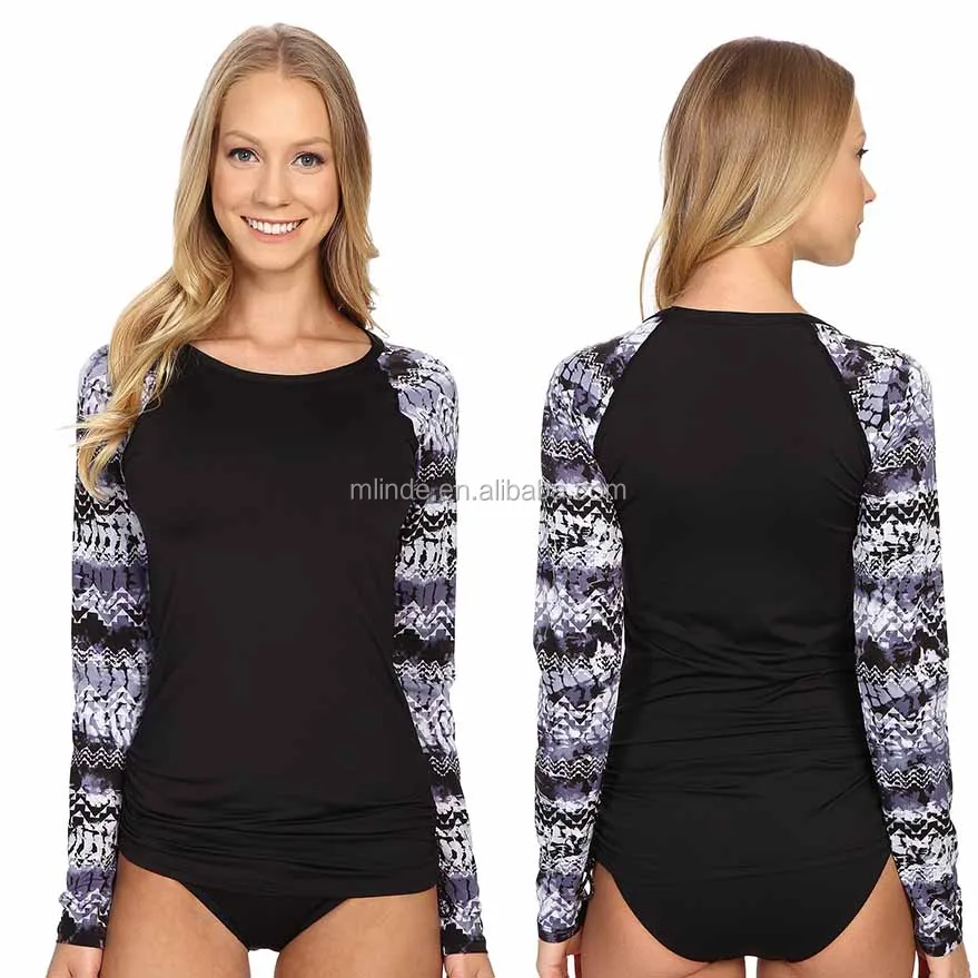 Woman Swimwear Beach Wear Swim Shirt UPF 50+ Fabric Round Neck Full Length Raglan Sleeves Tankini Swimwear Top Taquatic Workouts