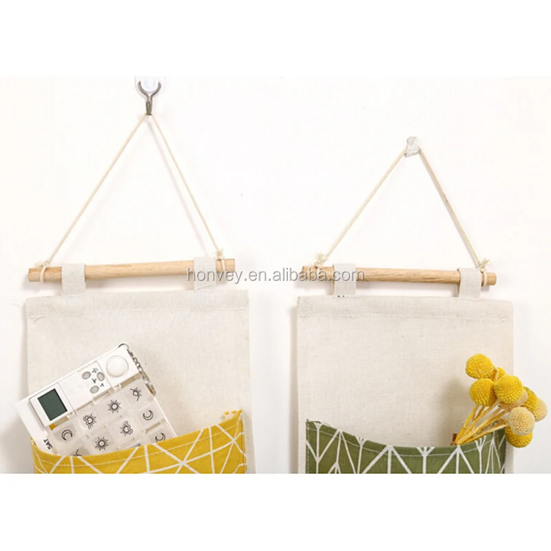
HONVEY Wall Hanging Storage Bags Cotton And Linen 3 Pockets Wall Door Closet Hanging Storage Bag Organizer For Room Bathroom 