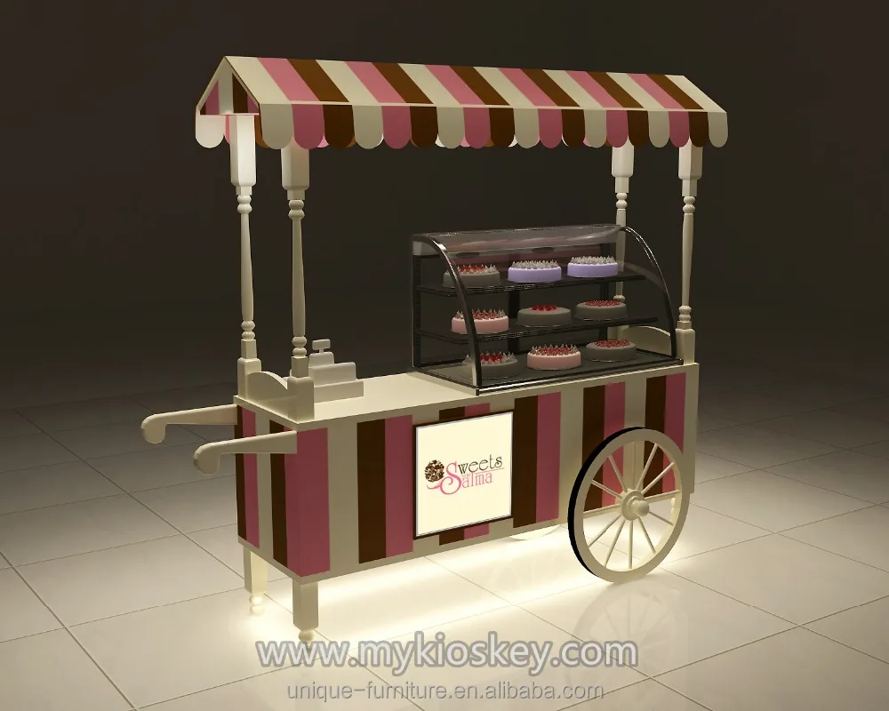 Newest style hot selling mobile food cake cart design for outdoor