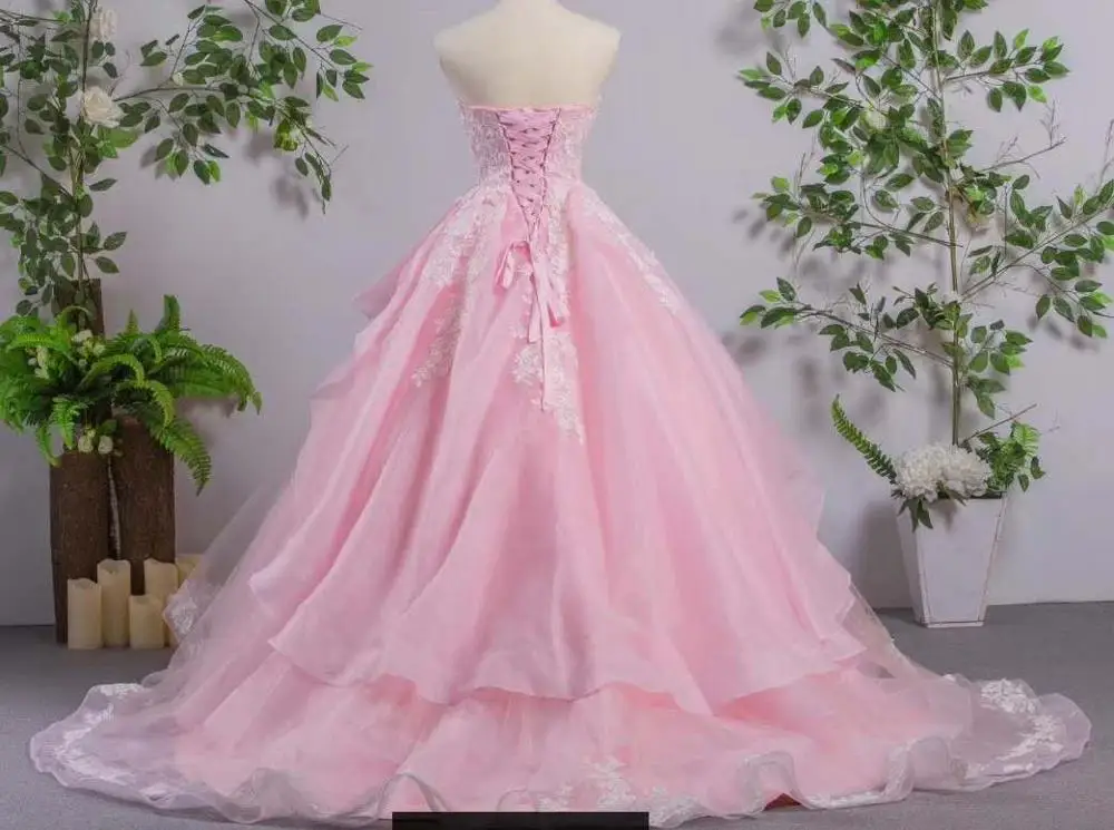 RSM66411 real elegant pink sweetheart ball gown applique pattern long cheap evening gowns