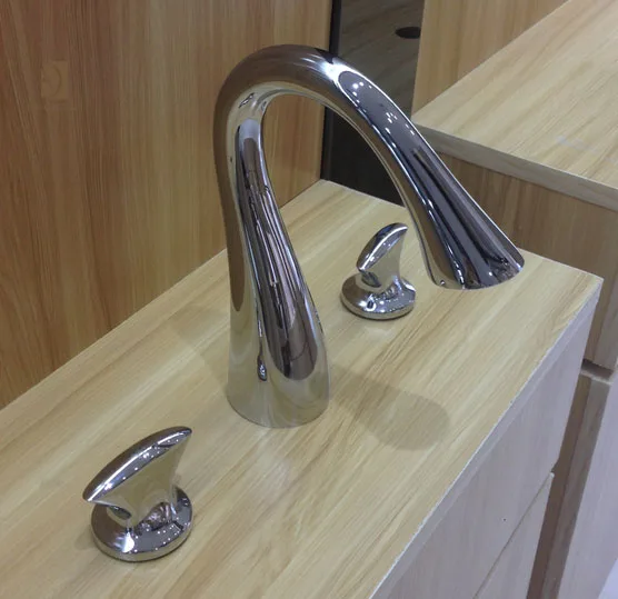 High-end sanitary ware bathroom brass three holes basin sink faucet with swan spout