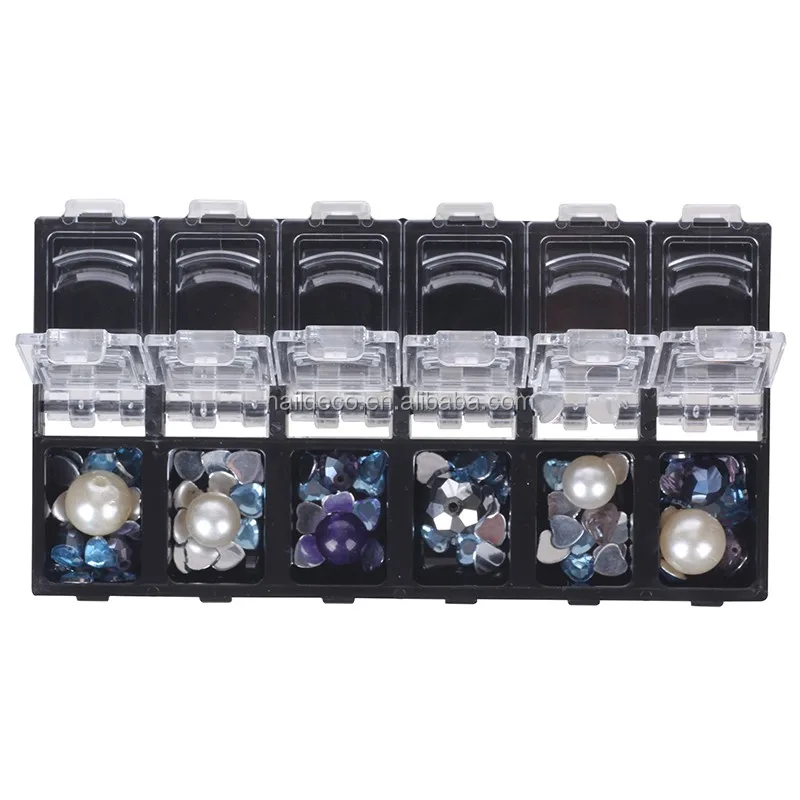 12 Compartment New Nail Art Tips Design Case Box Plastic Storage For False Nails Empty Organizer