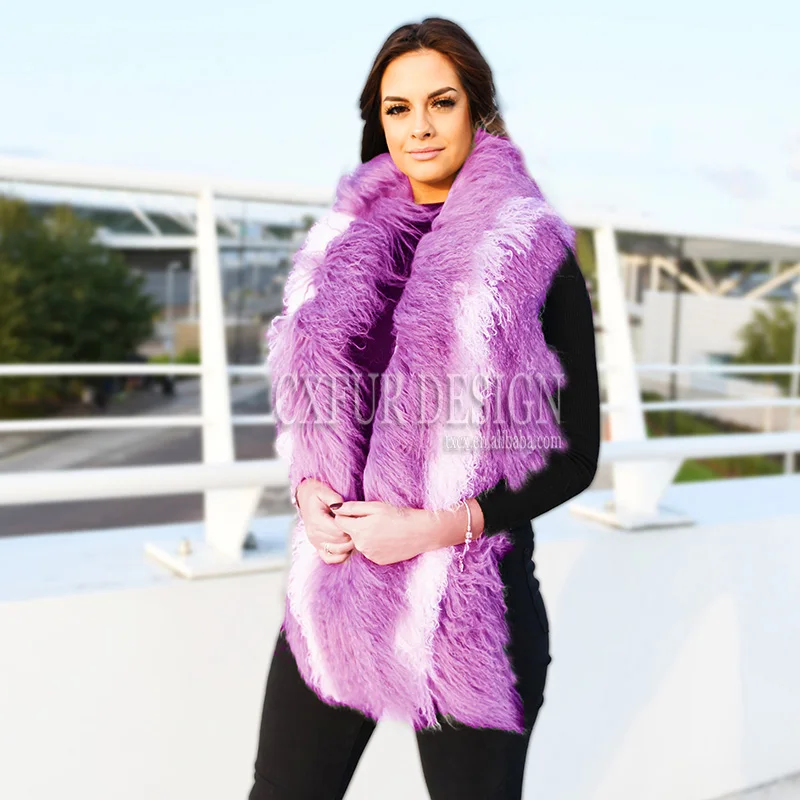 CX-S-178G New Winter Ladies Outfit Fur Stoles Patch Fashionable Real Mongolian Lamb Fur Cape Shawl