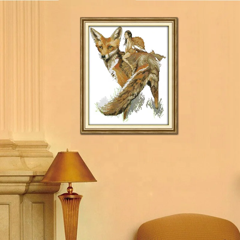 
The fox and elfin stamped needlepoint canvas diy kids cross stitch kits 
