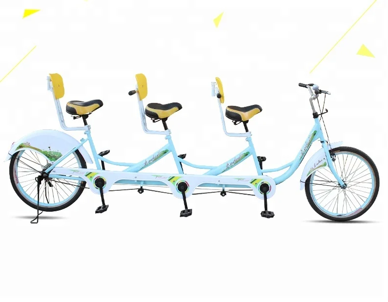 tandem bike with three seats for funny sightseeing tour and cycling