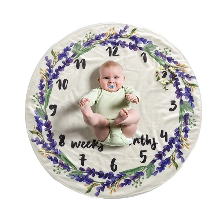 Factory custom thick fleece double side print reversible round shape baby weekly milestone blanket