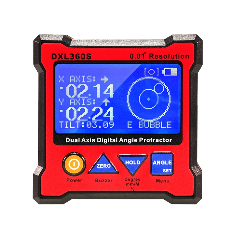 
DXL360S Professional Dual-axis Digital Display Level Gauge Dual Axis Digital Angle Protractor with 5 Side Magnetic Base 