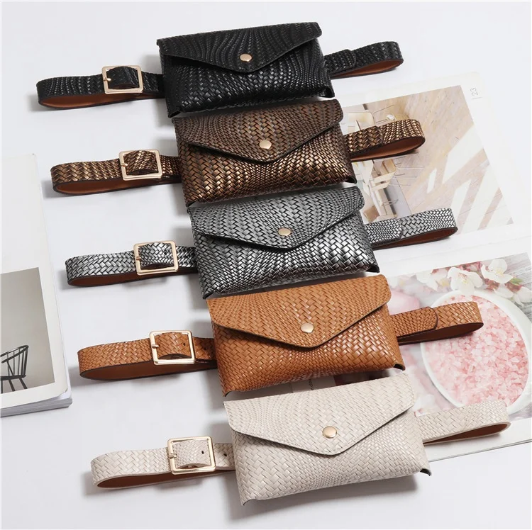 
New arrival Leather belt purse woman Vintage weaving bag 2018 new fashion pockets detachable belt 