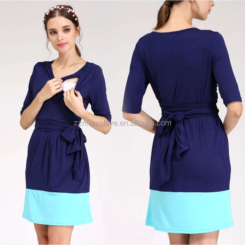 Emotion Moms OEM Maternity Clothes Nursing Dress for Pregnant Women Soft Jersey Patchwork Fabric