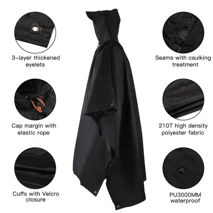 Adult Custom Printed Logo Waterproof Polyester Fabric Reusable Rain Coat Poncho with Hoods and Carry Pouch for Hiking Camping