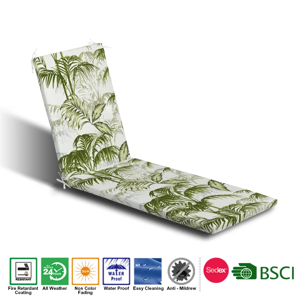 All Weather Tropical forest Plant Print Waterproof Plain Beach Sun Lounge Cushion for Outdoor
