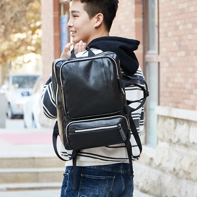 Custom Dropshipping Big Capacity Popular PU Man Leather Backpack Fashion Travel Backpack