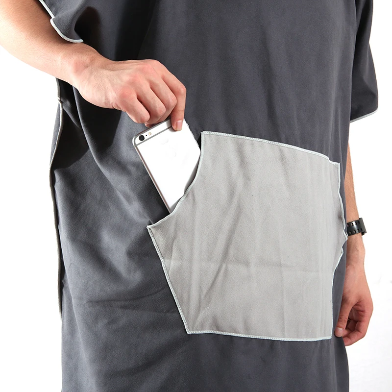 Wholesale Custom Microfiber Adult Bath Robe Hooded Change Surf Poncho Beach Towel with Hoodie