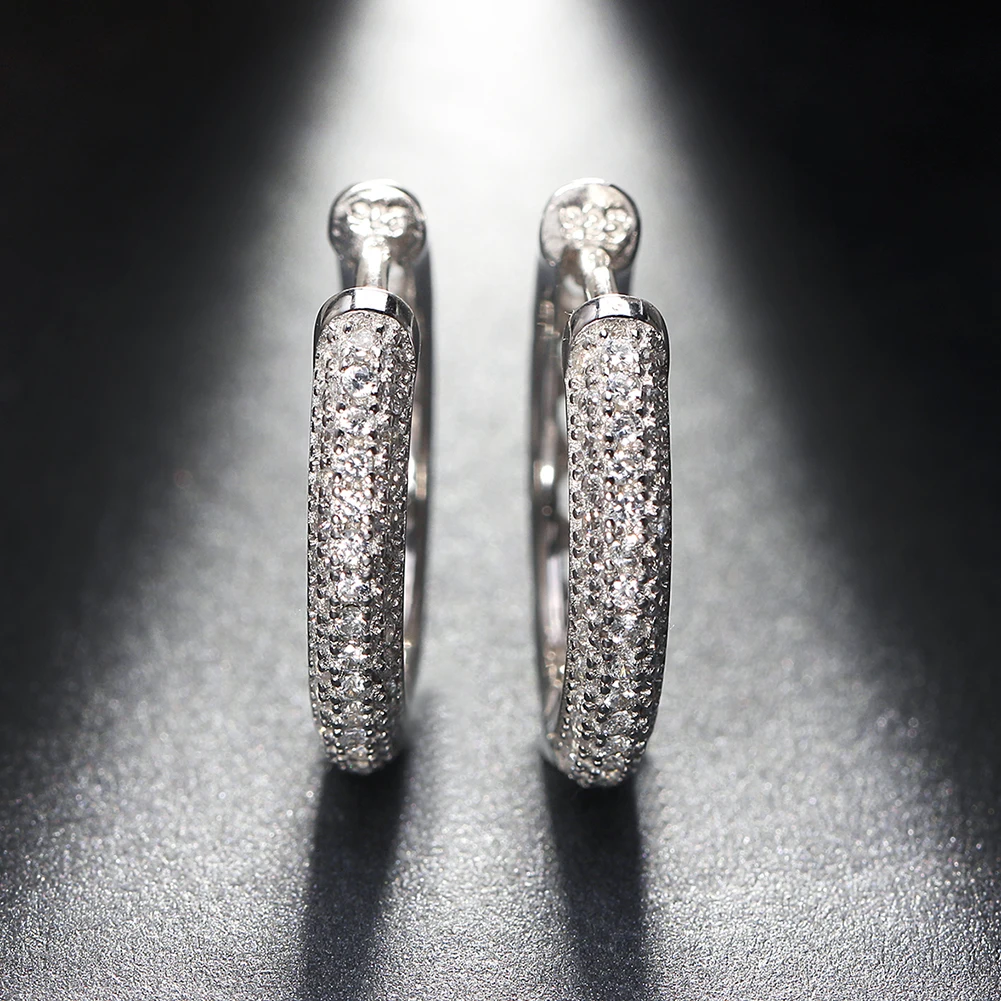 RINNTIN SE19 Online Fashion Jewellery Real 925 Silver Pave Setting Zircon Small Huggie Hoop Earrings for Women
